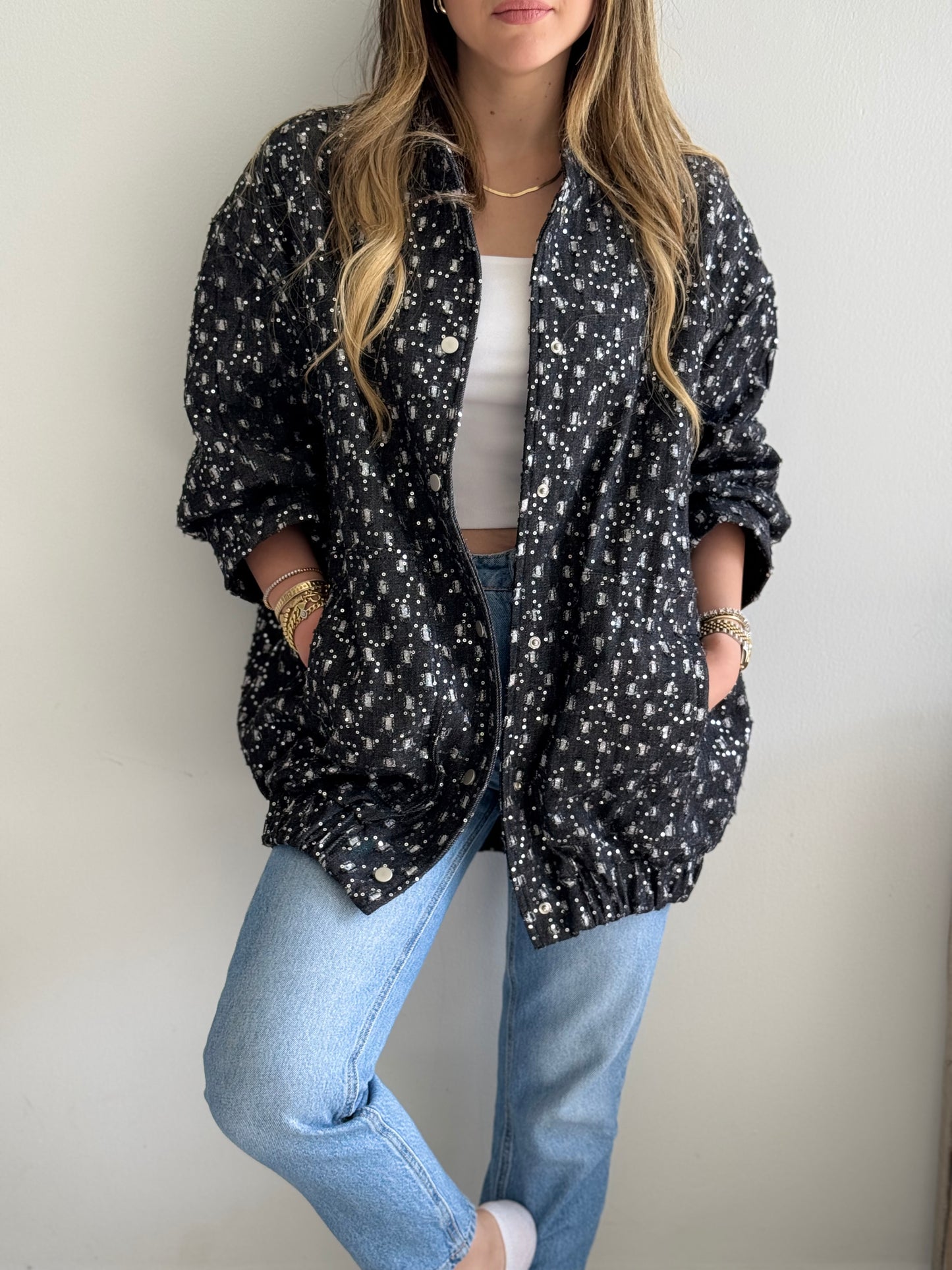 Black Oversized Embellished Denim Jacket