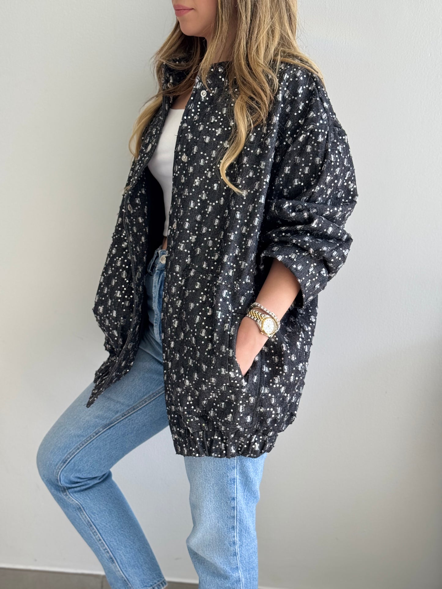 Black Oversized Embellished Denim Jacket