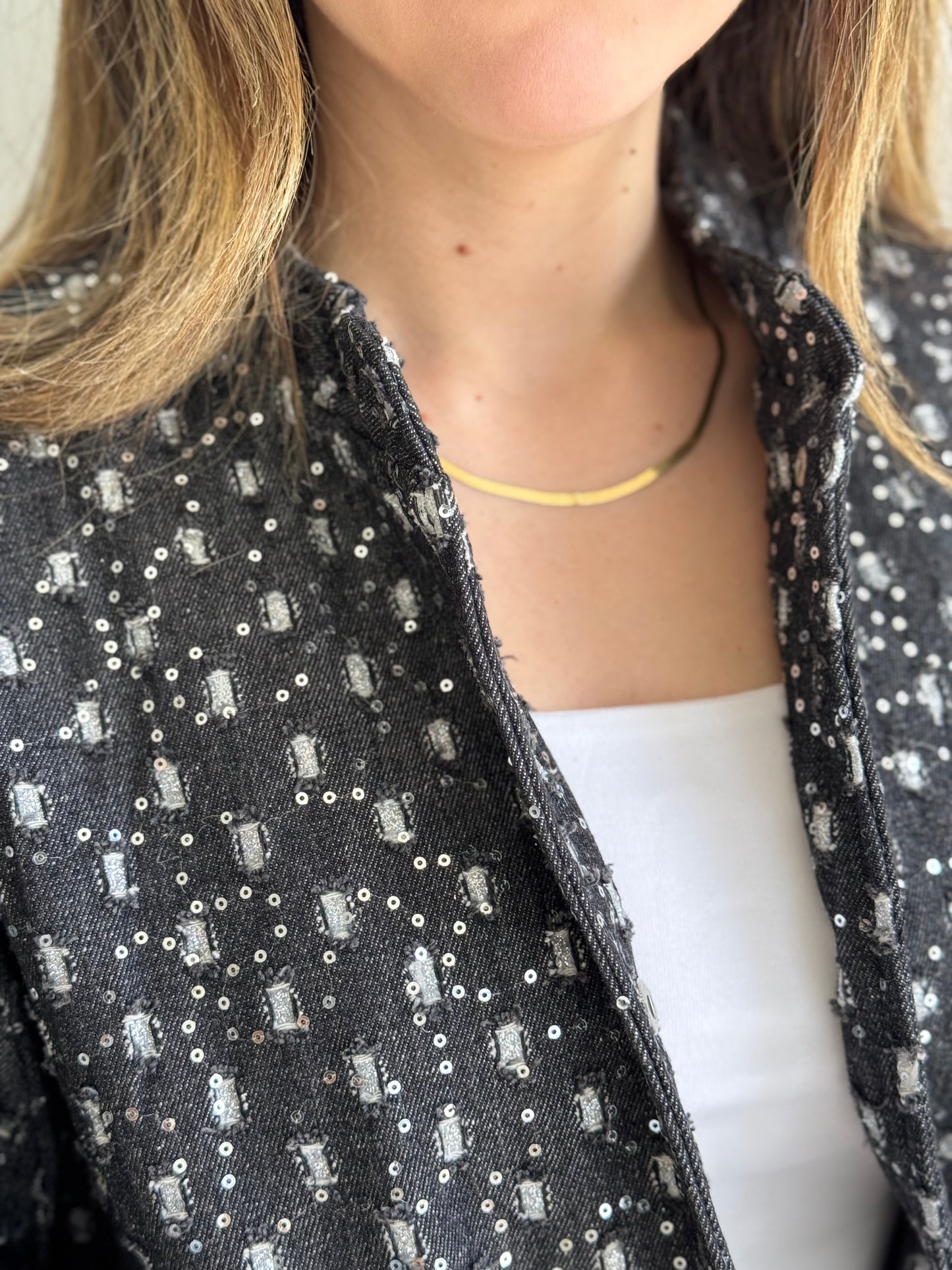 Black Oversized Embellished Denim Jacket