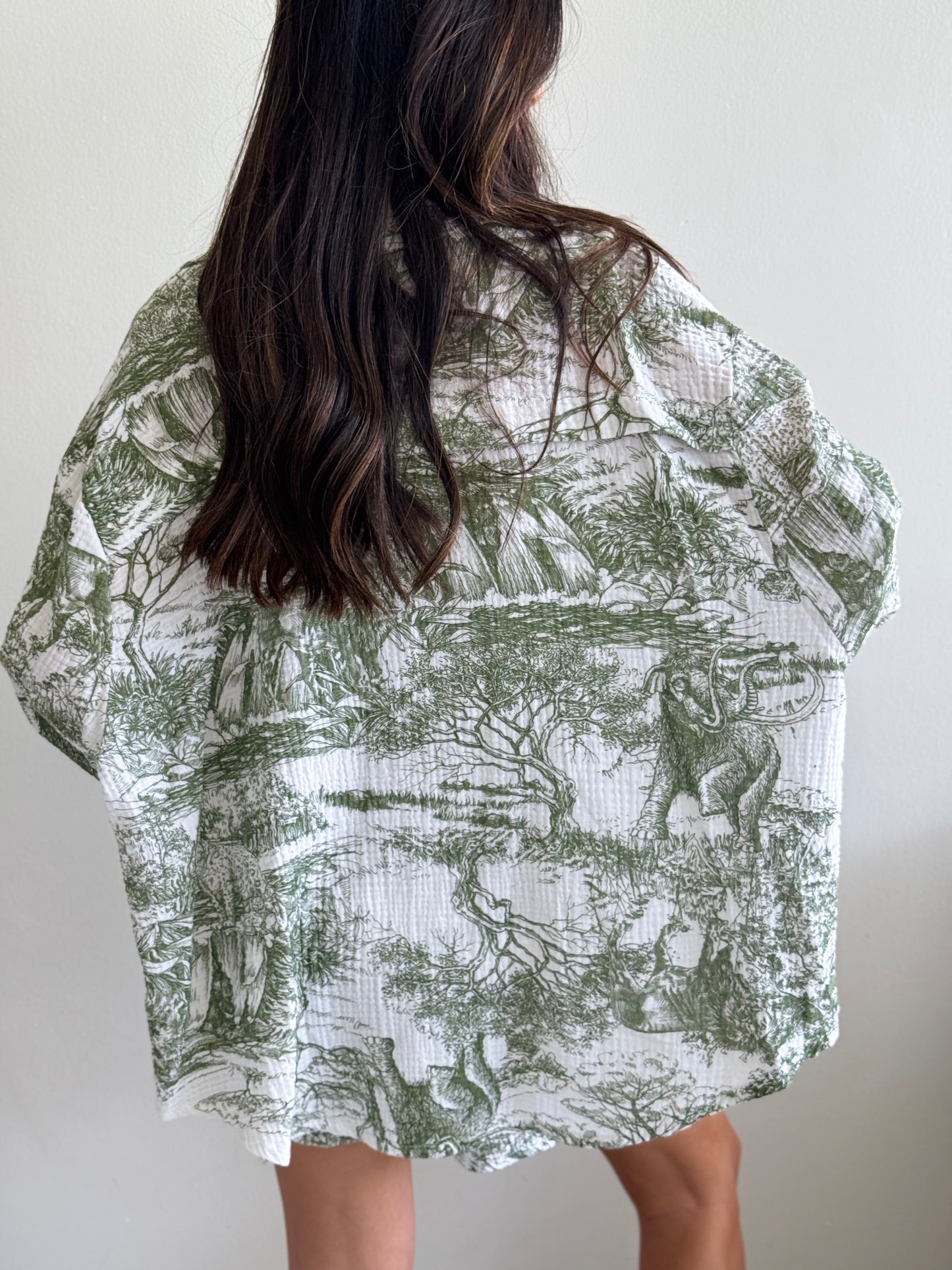 Olive Green and White Toile Print Co-ord Set
