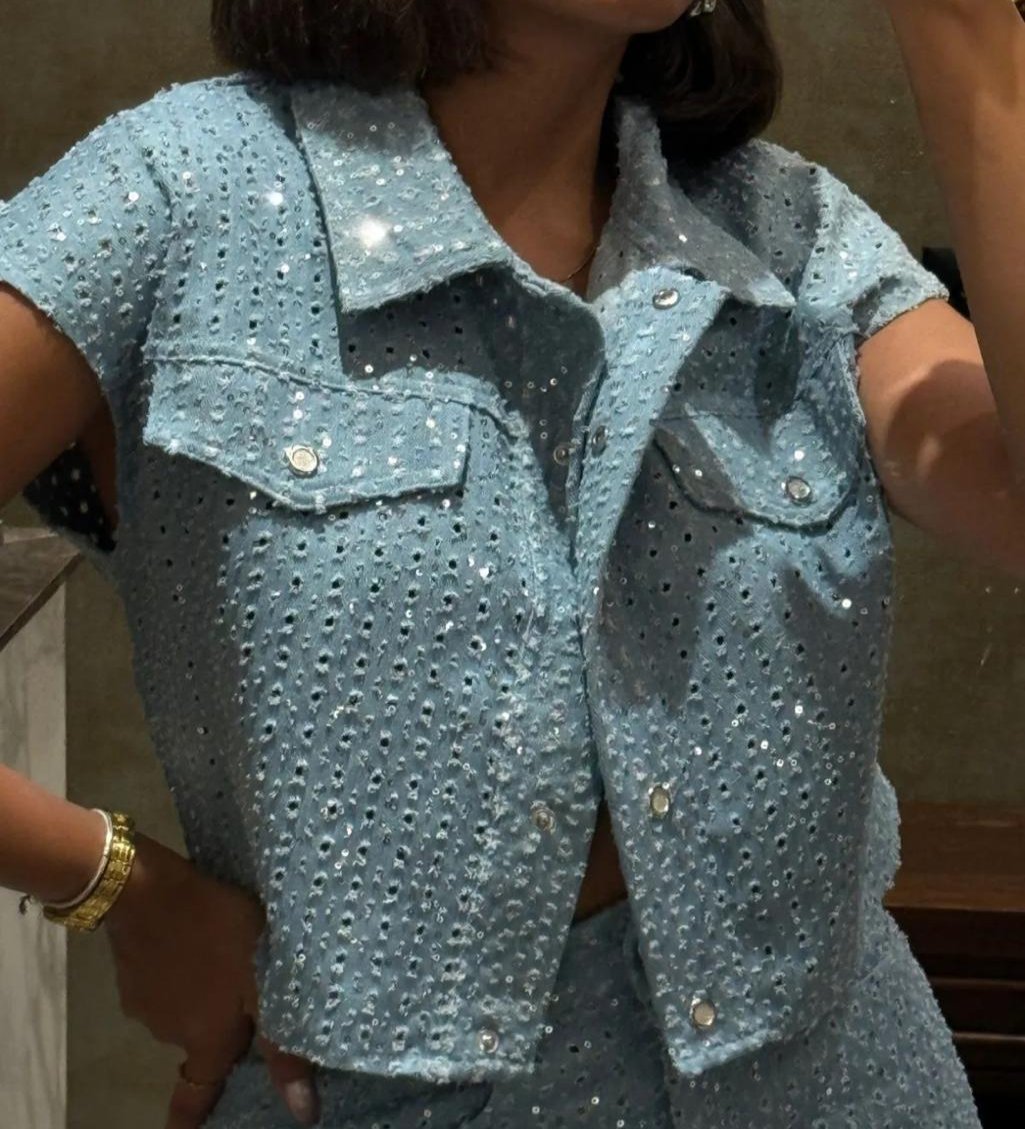 Denim Blue Sequined Vest