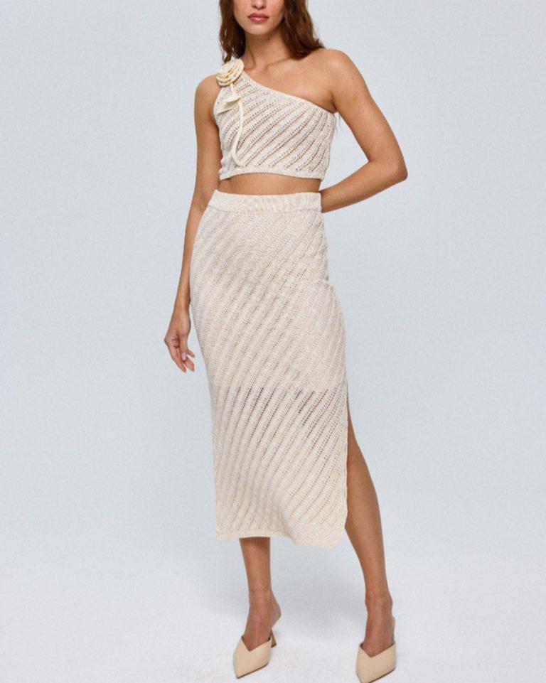 Gold Shimmer One-Shoulder Knit Set