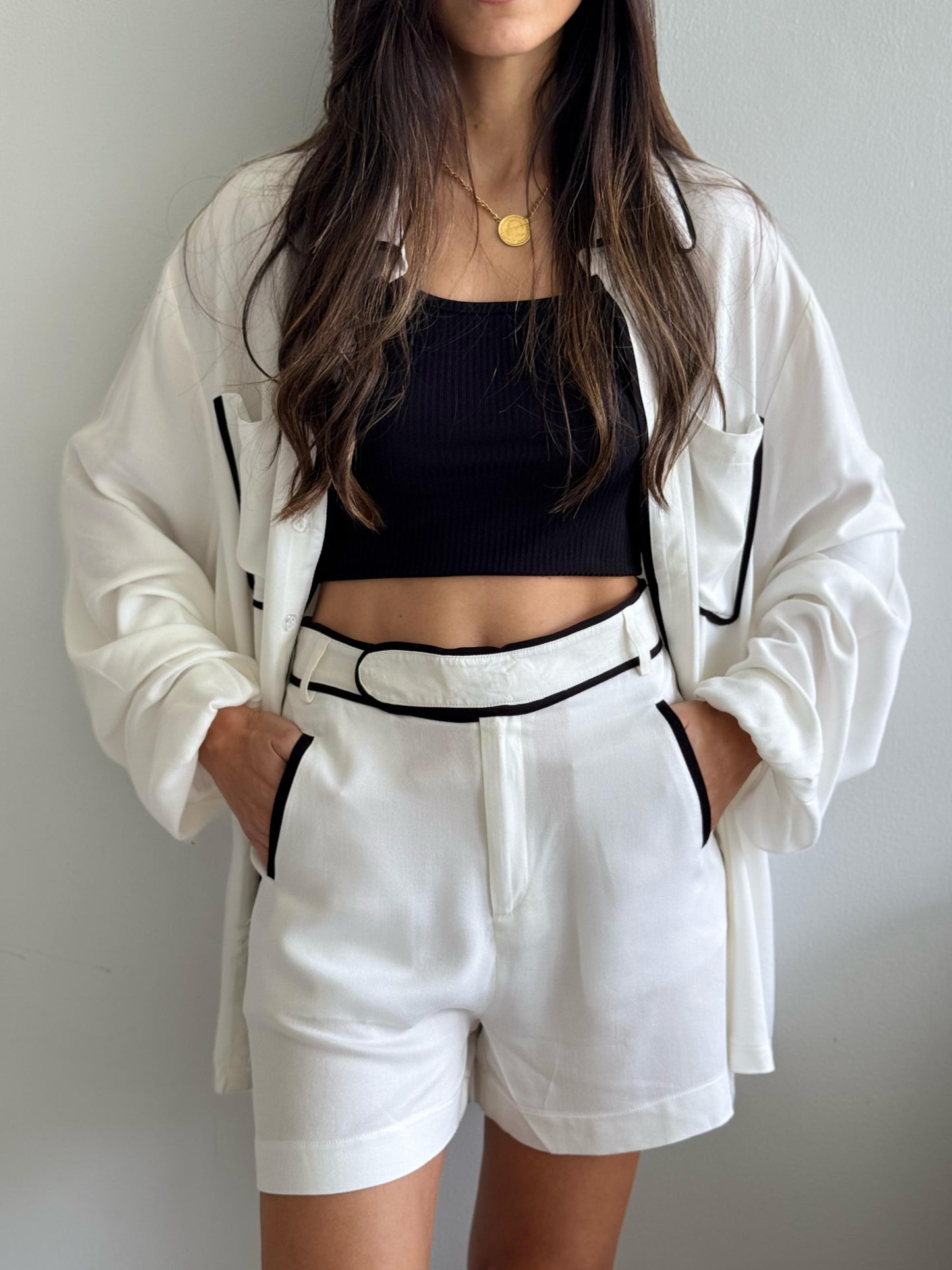 Lined Trim Shorts Set