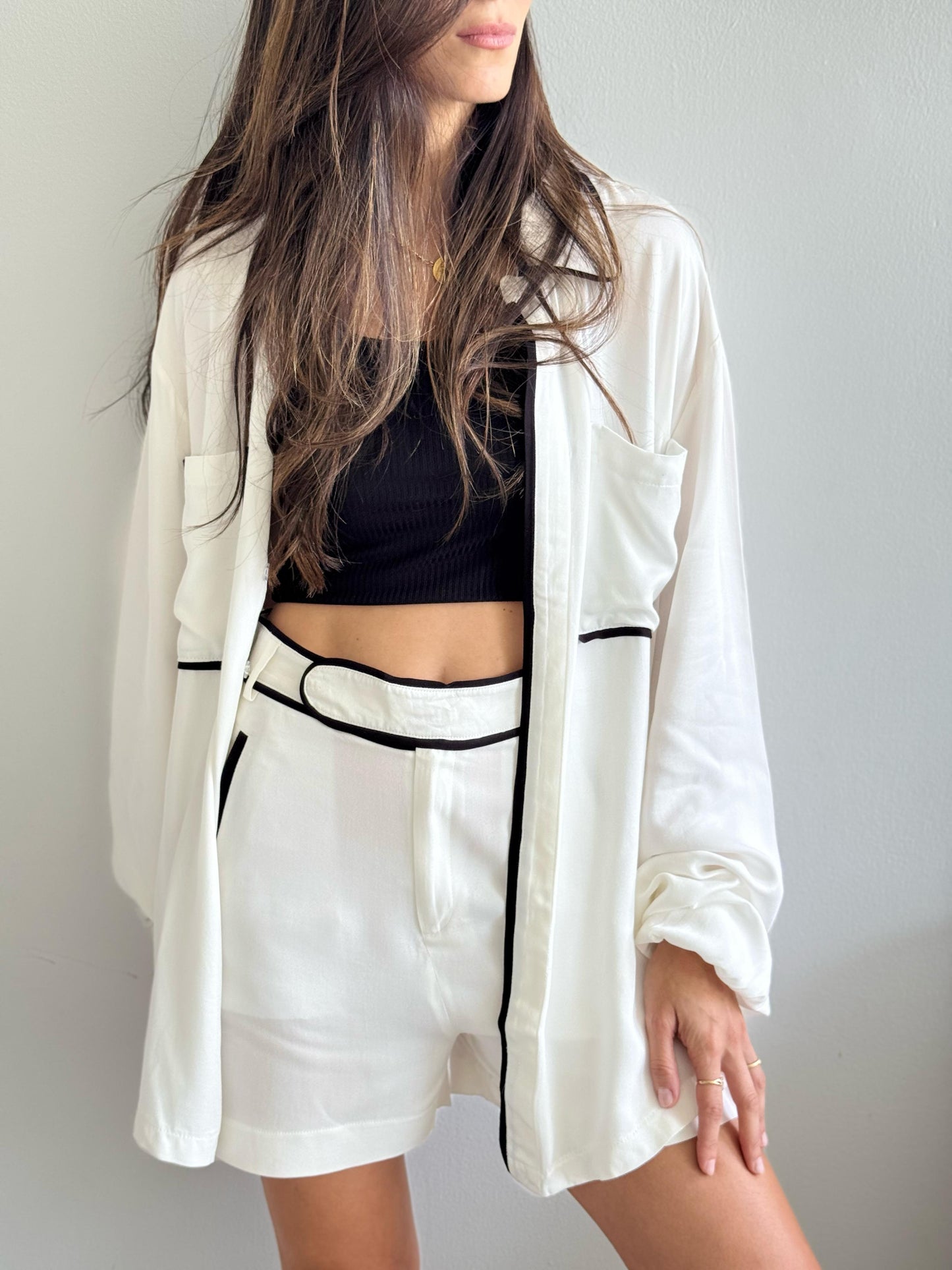Lined Trim Shorts Set