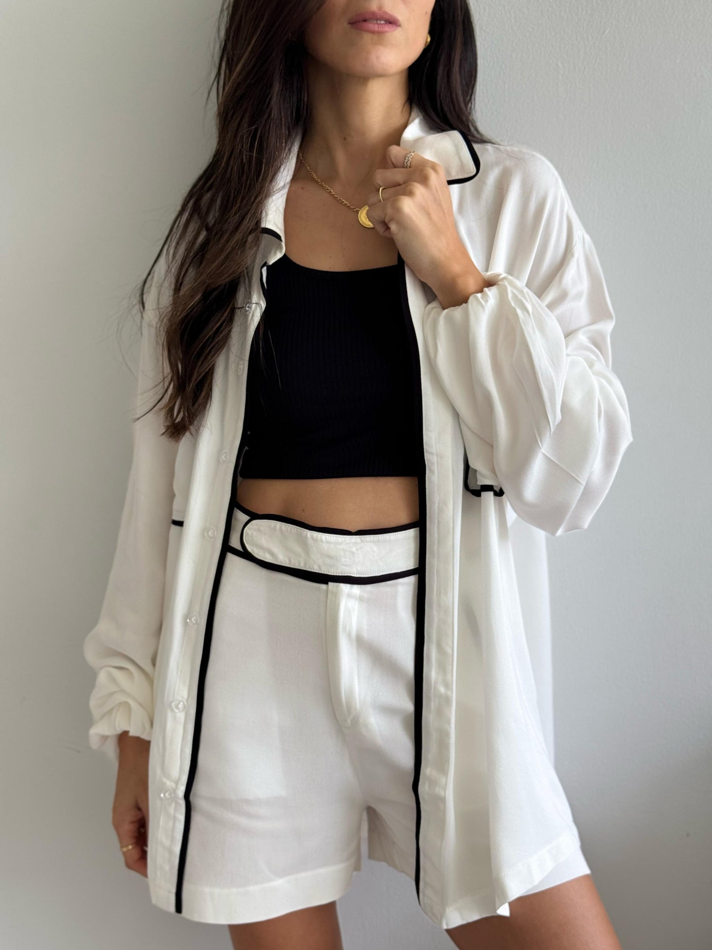 Lined Trim Shorts Set