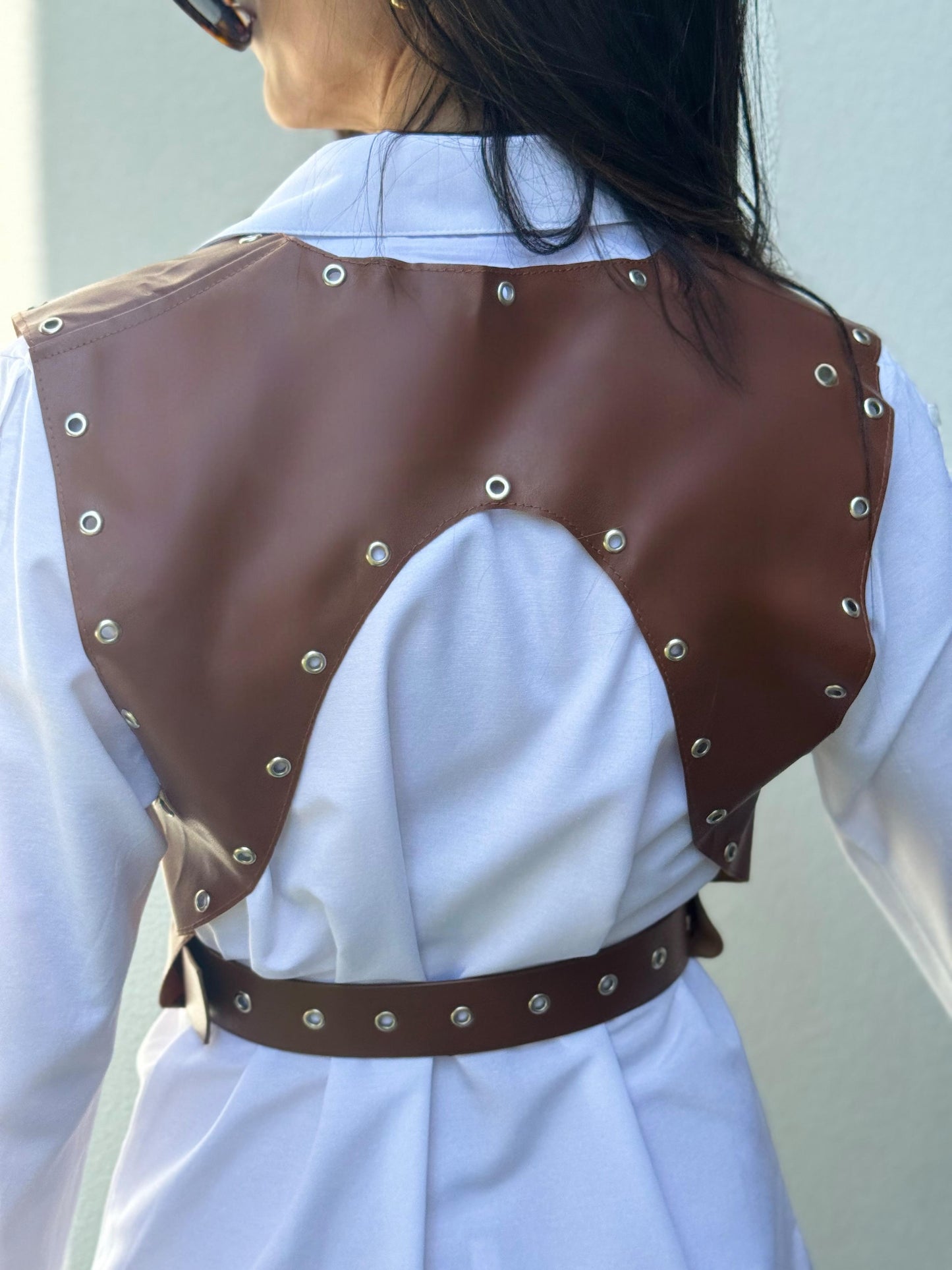 Faux Leather Brown Belt Vest