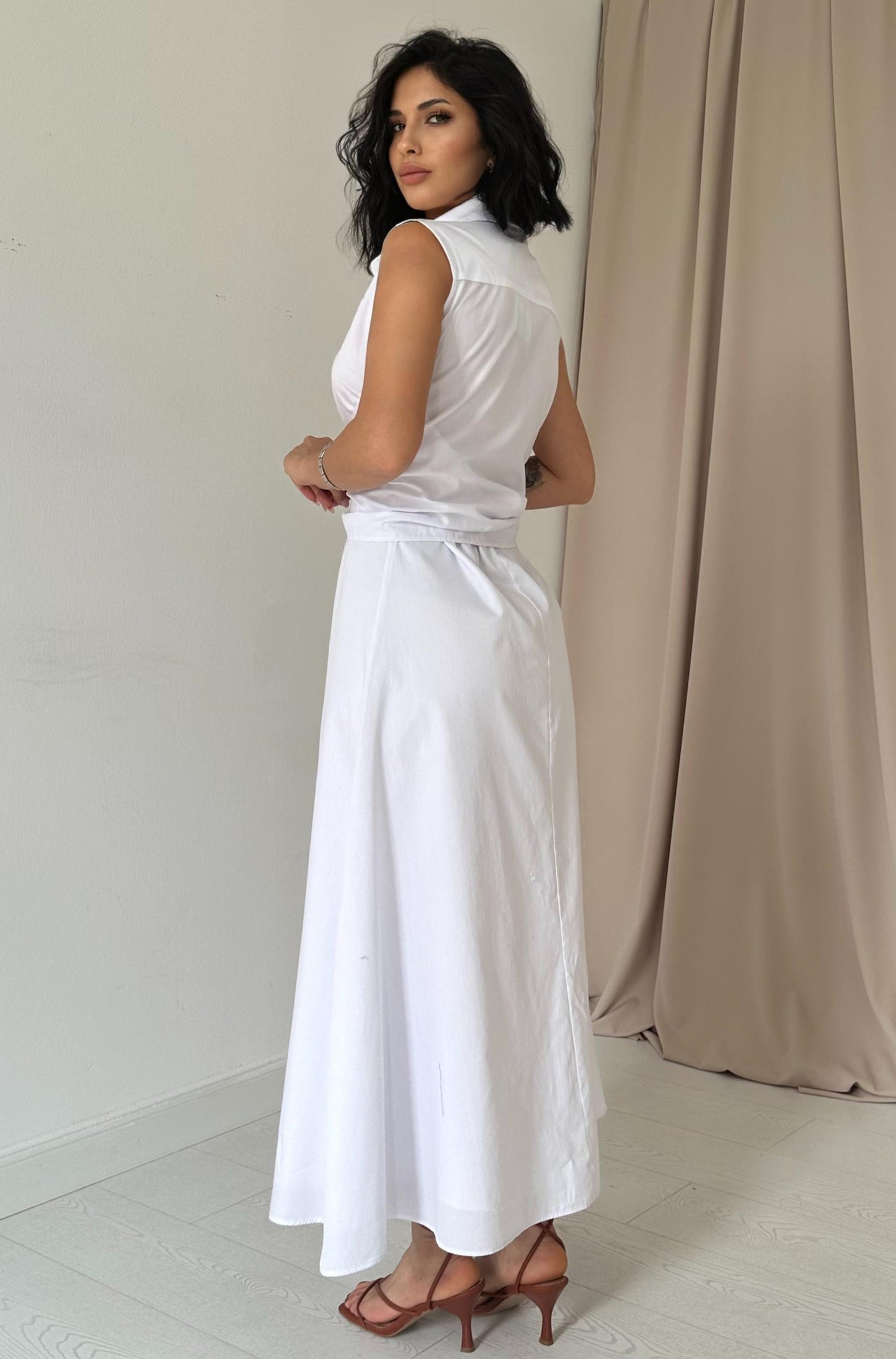White Belted Wrap Midi Dress
