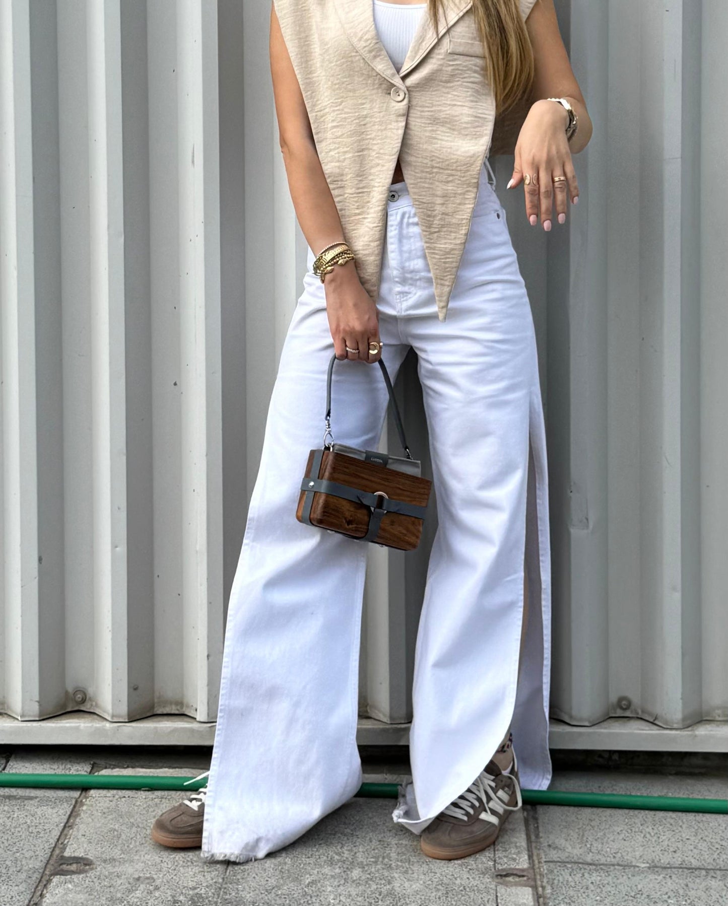 White Slit-Leg Denim Pants