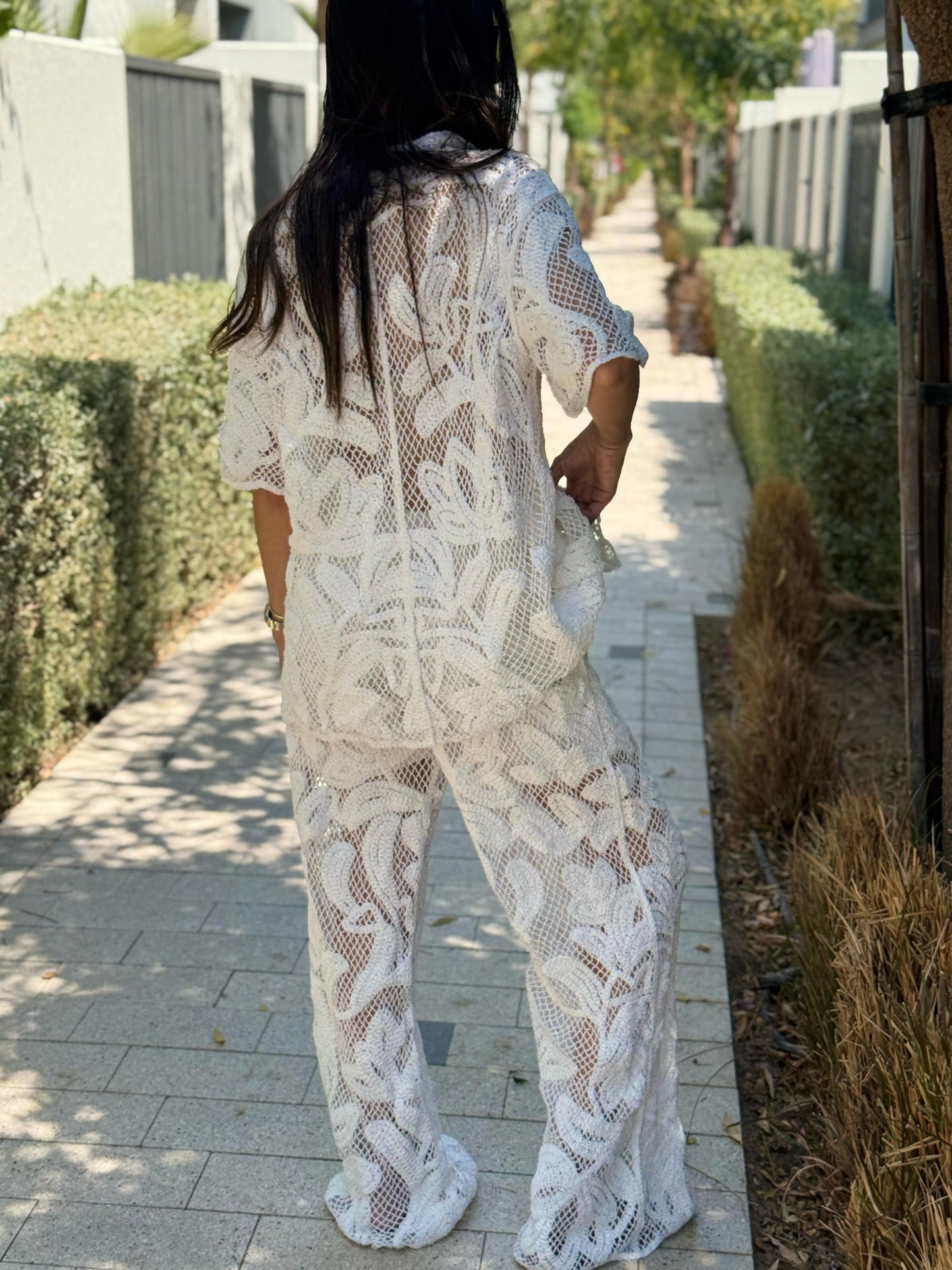 White Crochet Pants Set