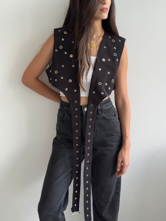 Cropped Eyelet Vest