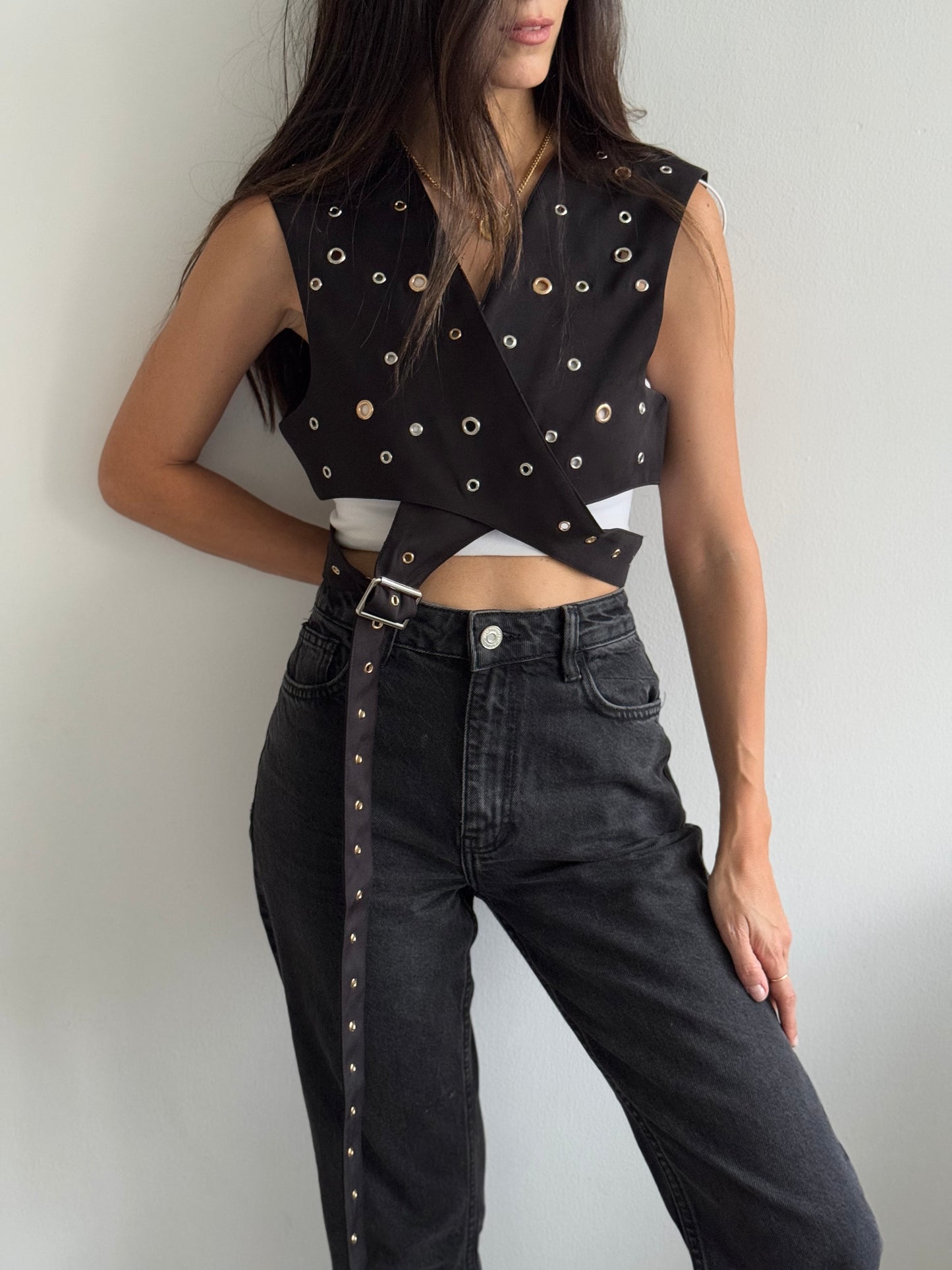 Cropped Eyelet Vest