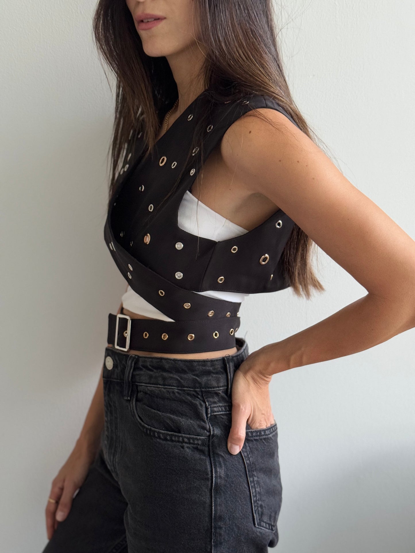 Cropped Eyelet Vest