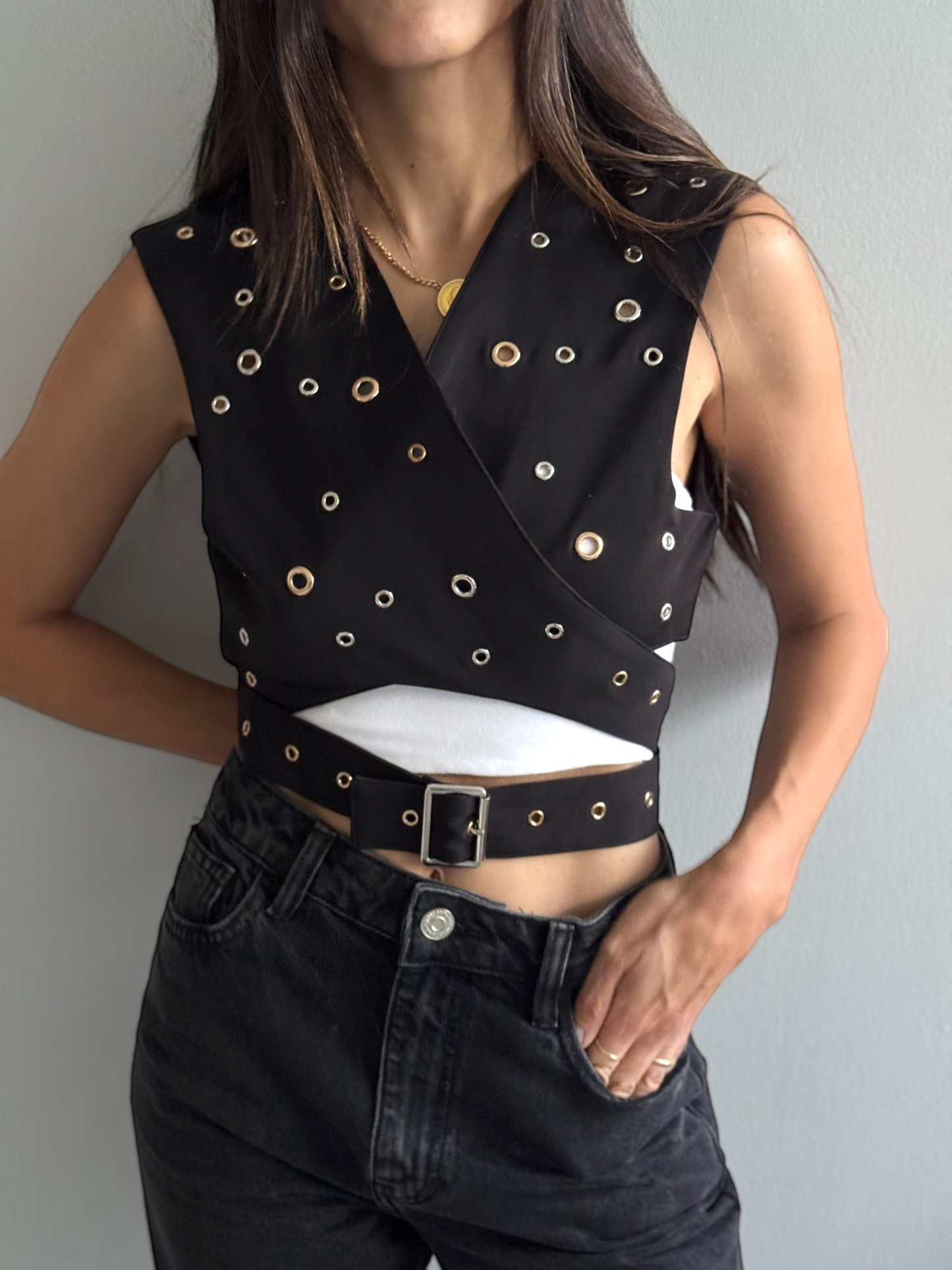 Cropped Eyelet Vest