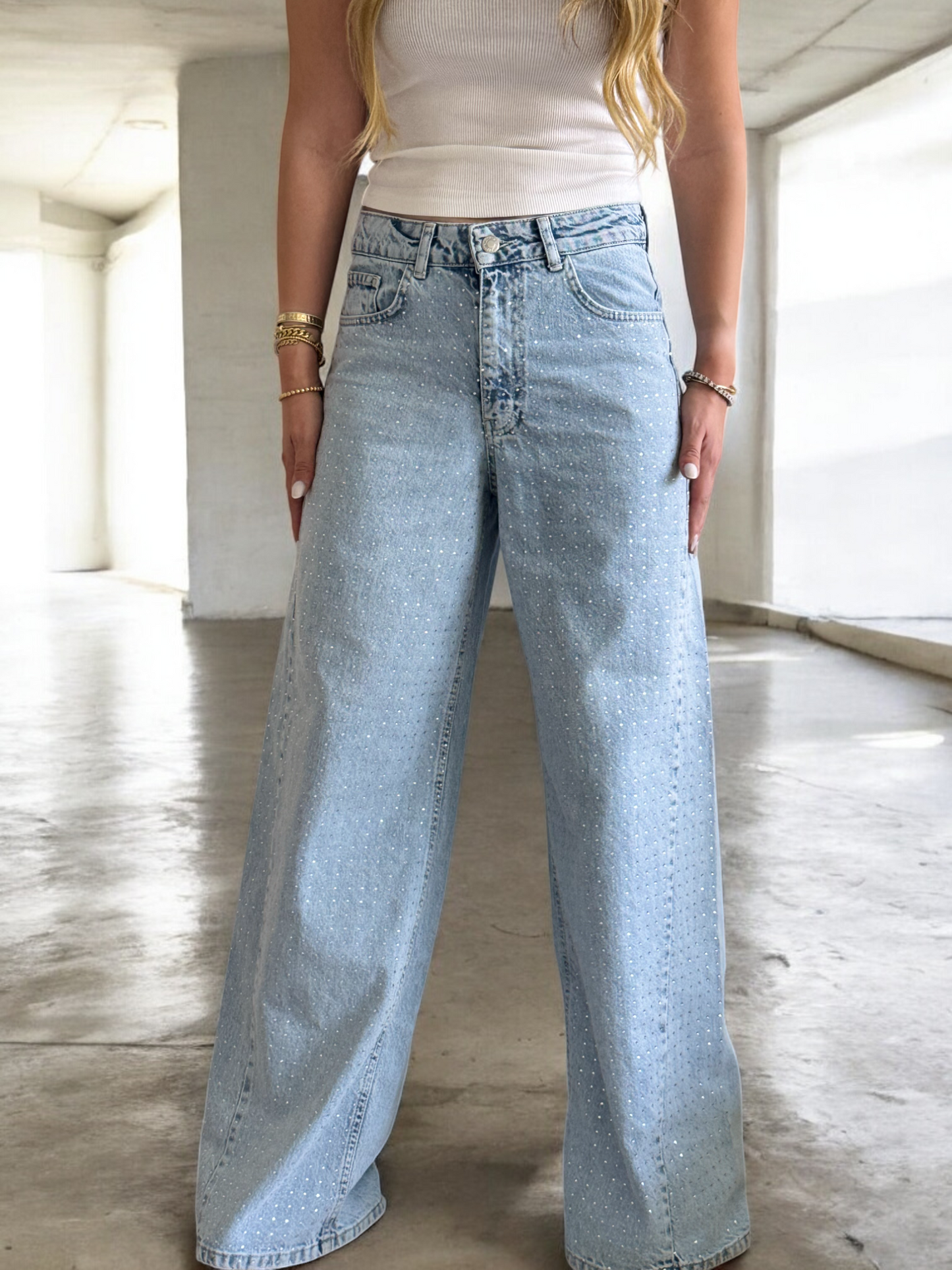 Low Rise Flared Sparkly Denim Jeans