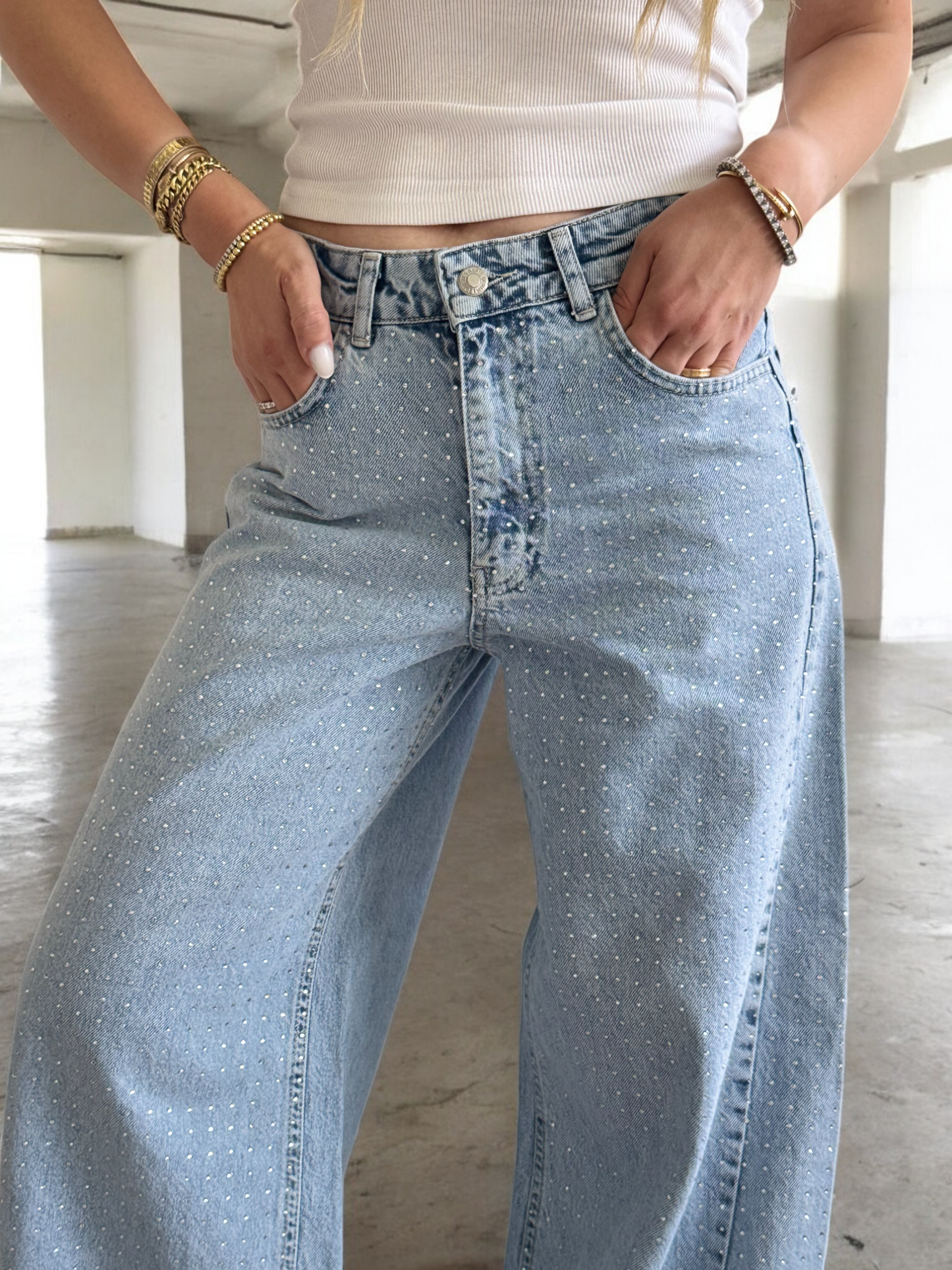 Low Rise Flared Sparkly Denim Jeans