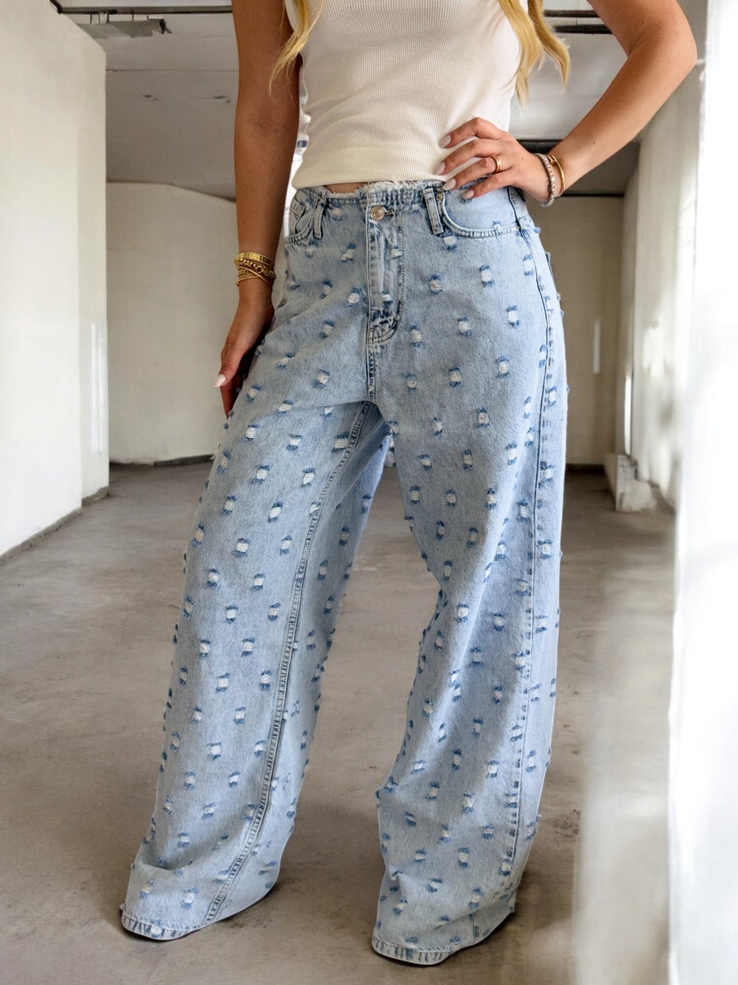 Distressed Flare Denim Jeans