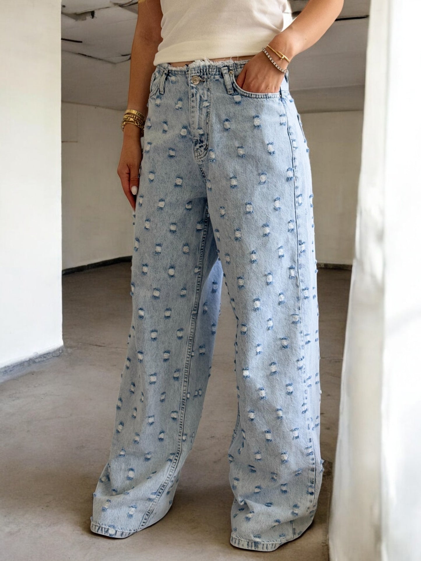 Distressed Flare Denim Jeans