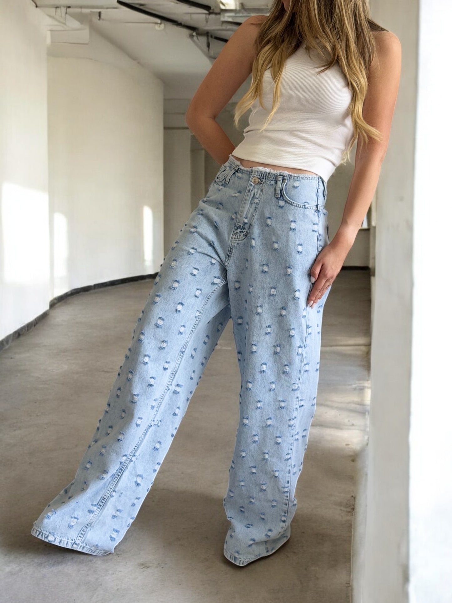 Distressed Flare Denim Jeans