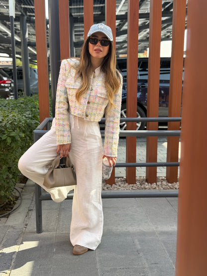 Cropped Pastel Tweed Blazer
