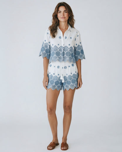 Blue Embroidered Co-Ord Set