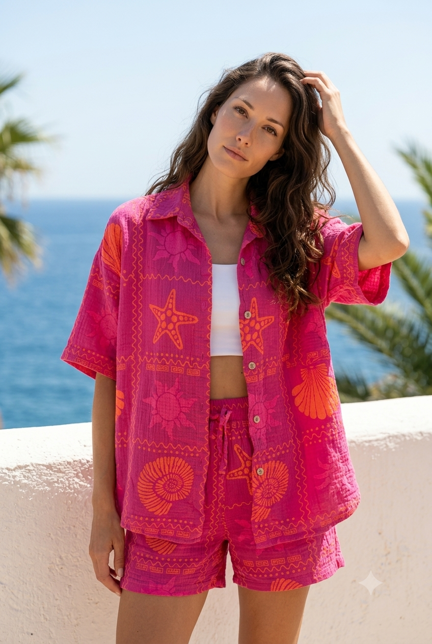 Muslin Fushia Shell Set