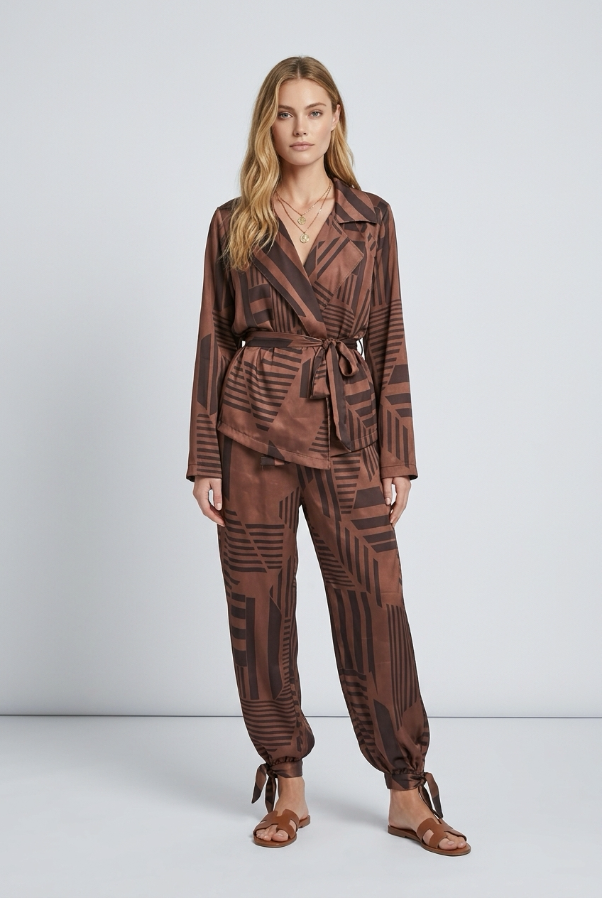 Brown Geometric Satin Co-Ord