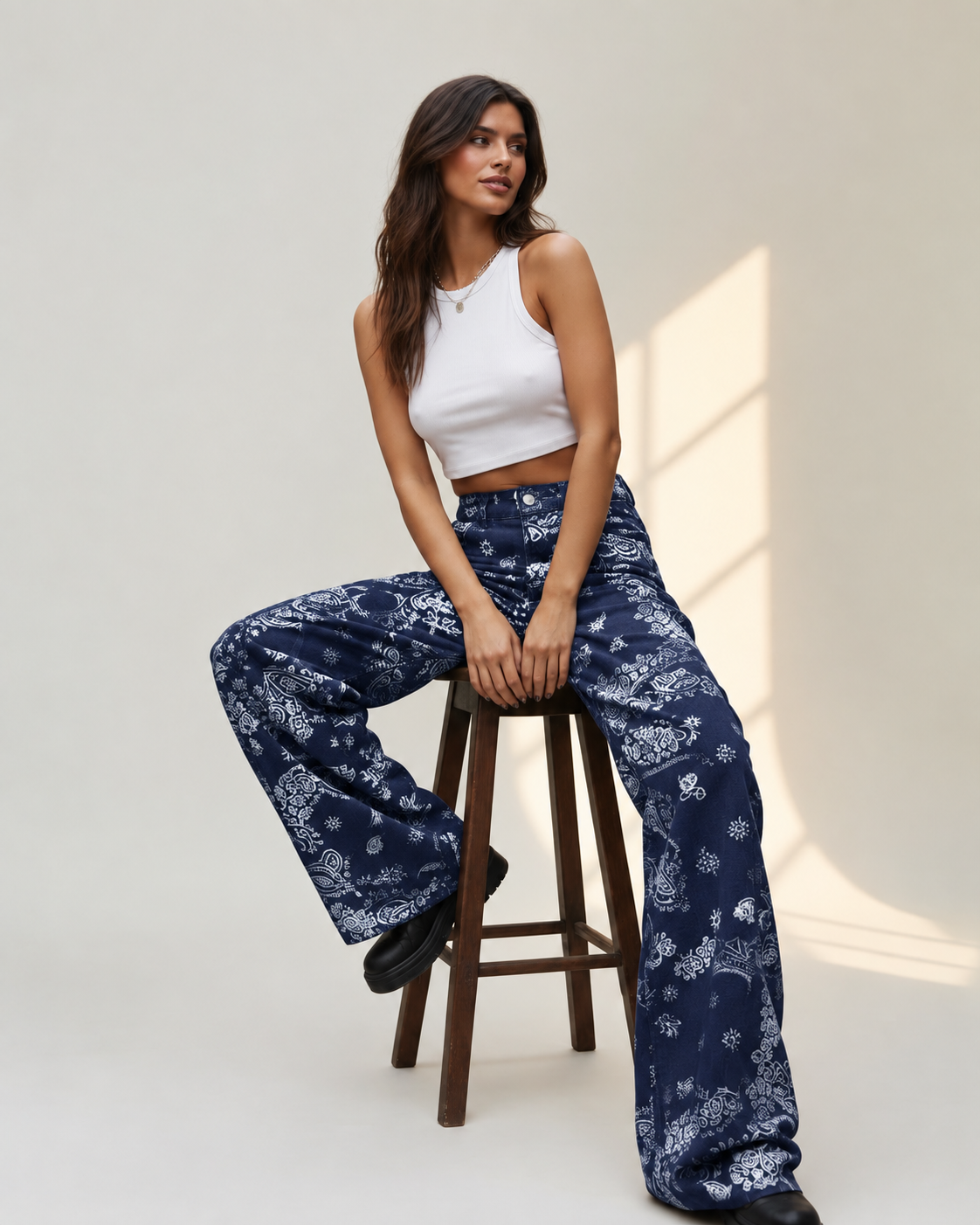 Navy Bandana Print Denim