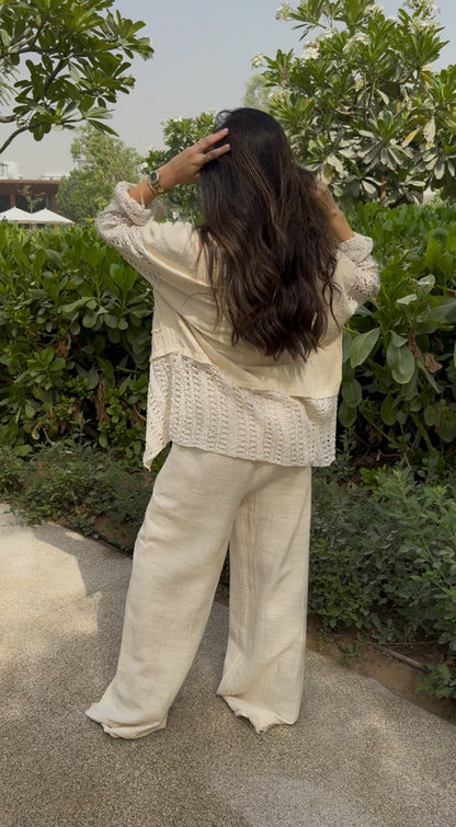 Cream Set with Crochet Detailing