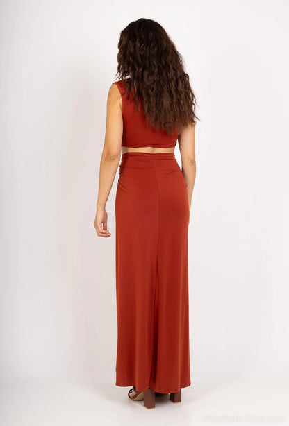 Brick Knot-Front Cutout Maxi Dress