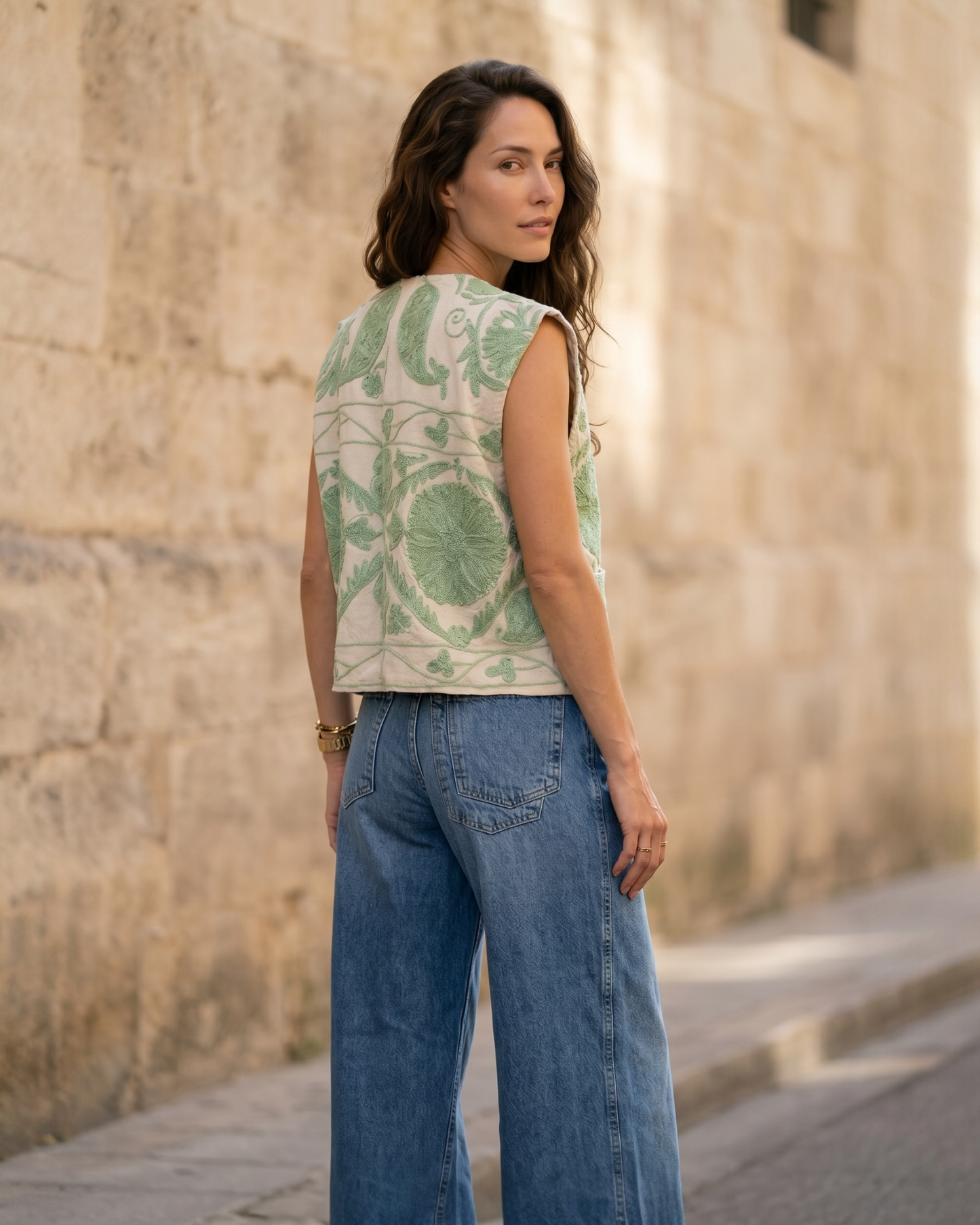 Handmade Sage Embroidered Vest