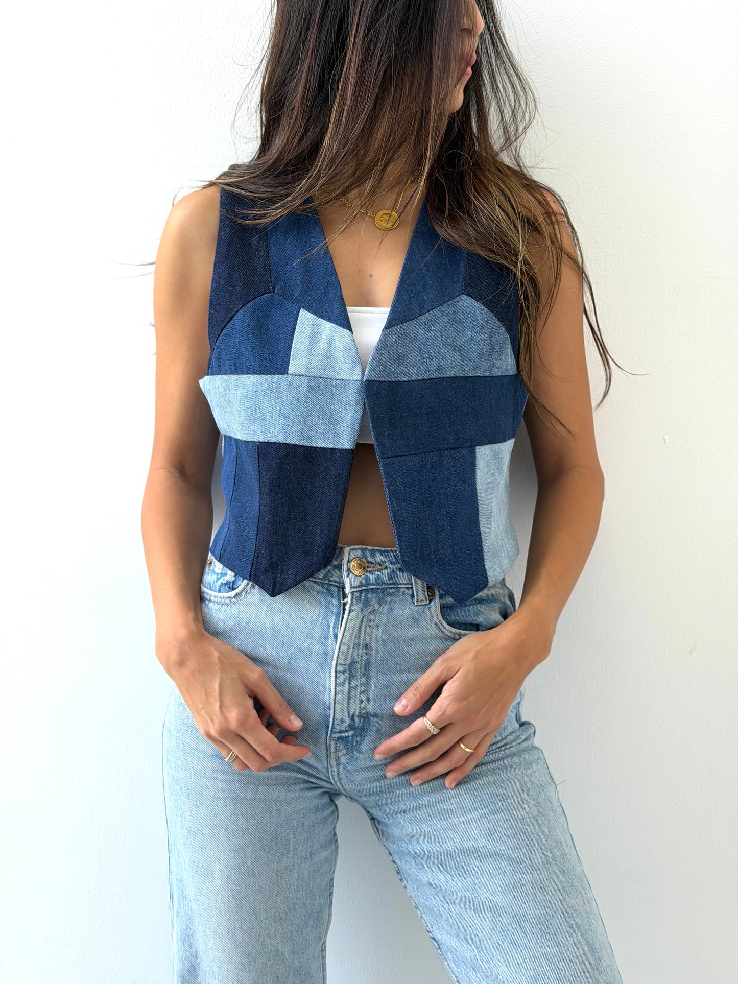 Patchwork Denim Vest
