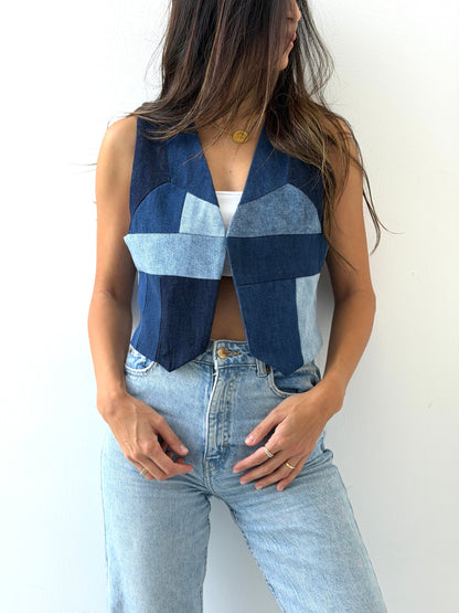 Patchwork Denim Vest