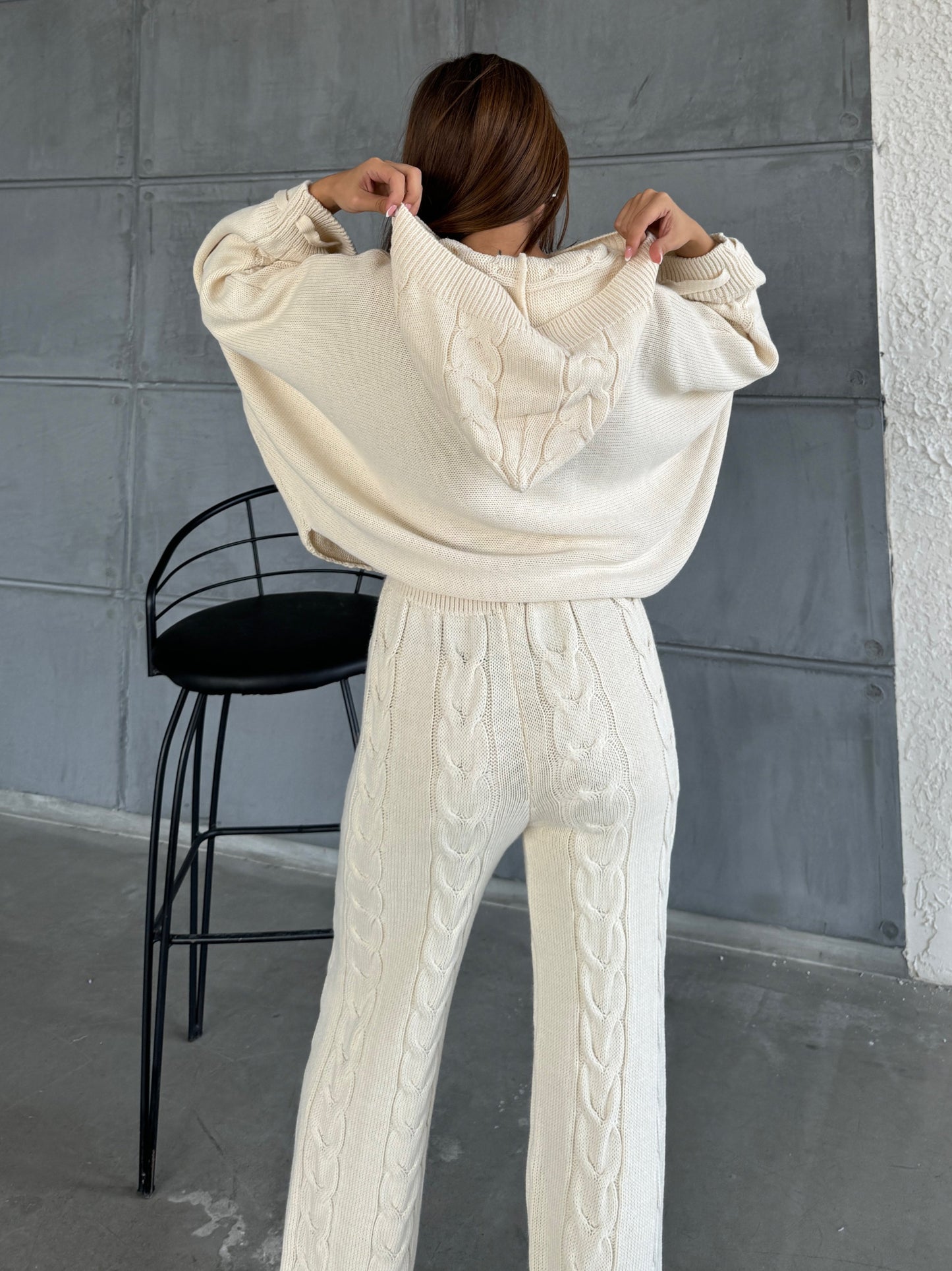 Cable Knit Hoodie Lounge Set