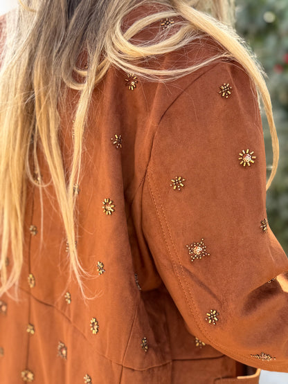 Embellished Suede-effect Jacket