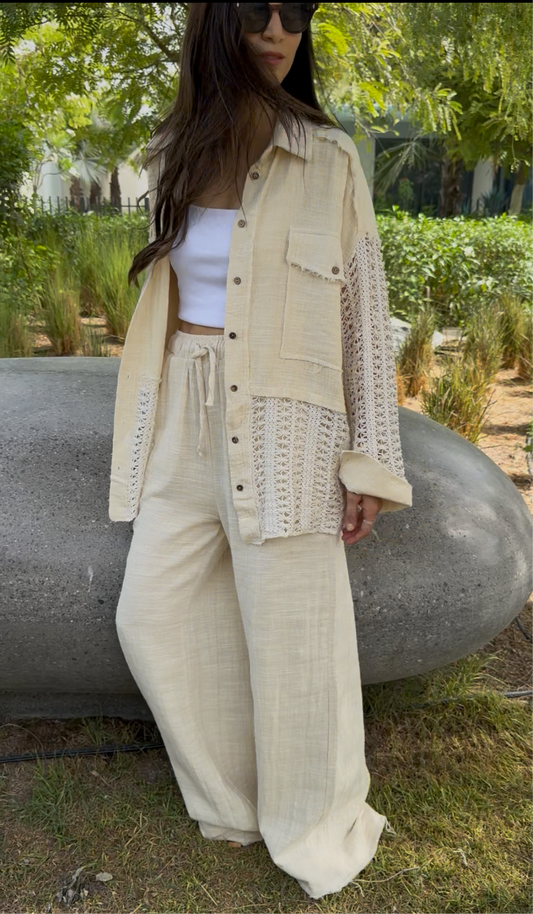 Cream Set with Crochet Detailing