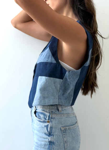 Patchwork Denim Vest