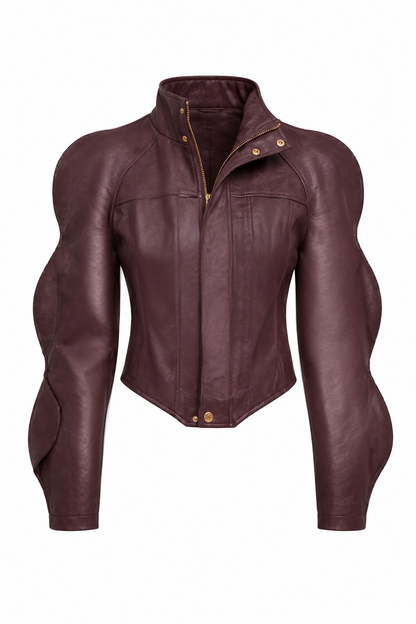 Burgundy Sculpted Wave-Sleeve Jacket