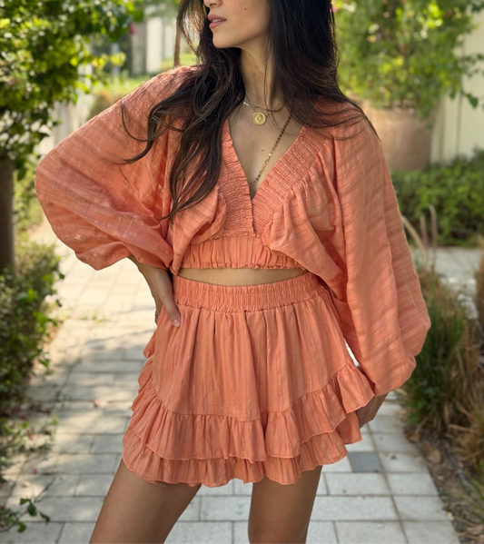 Ballon Peach Skirt Co-ord Set