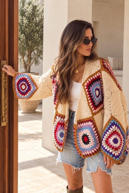 Handmade Multicolour Diamond Tricot Cardigan