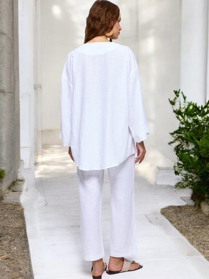White Beaded Tie-Front Set