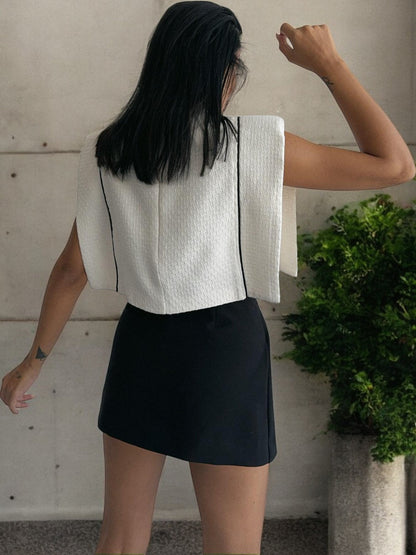 White Cropped Structured Top with Black Lining