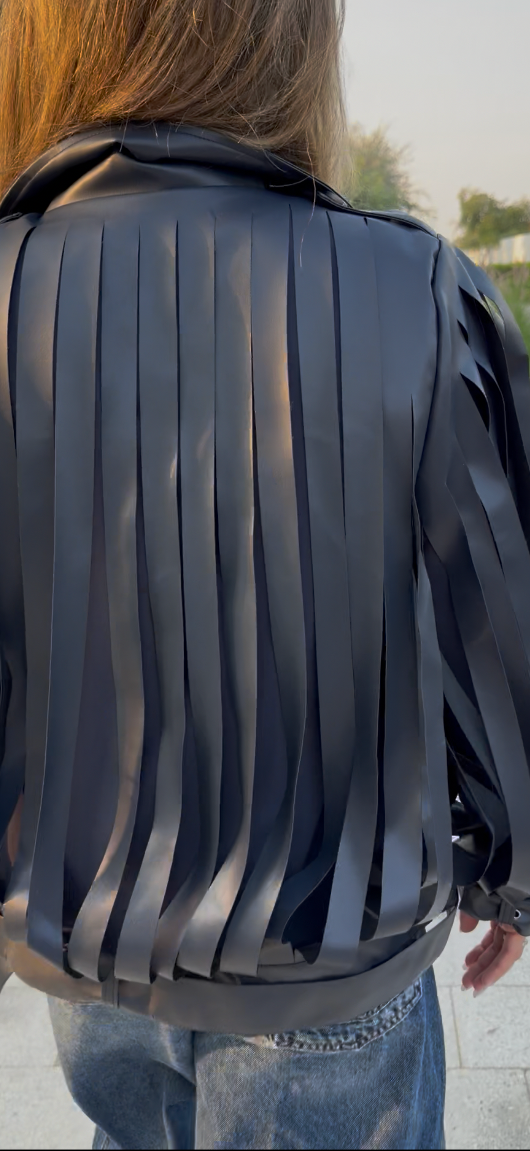 Navy blue Faux Leather Strap Jacket