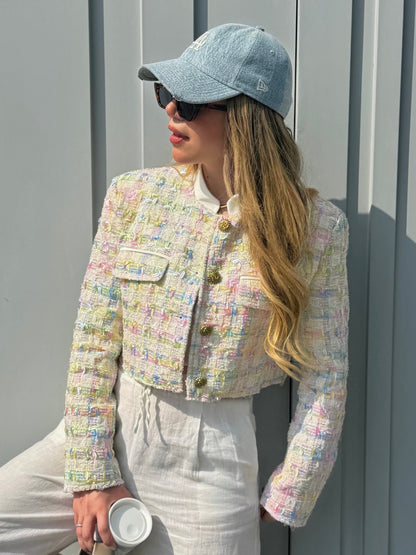 Cropped Pastel Tweed Blazer