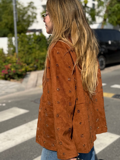 Embellished Suede-effect Jacket