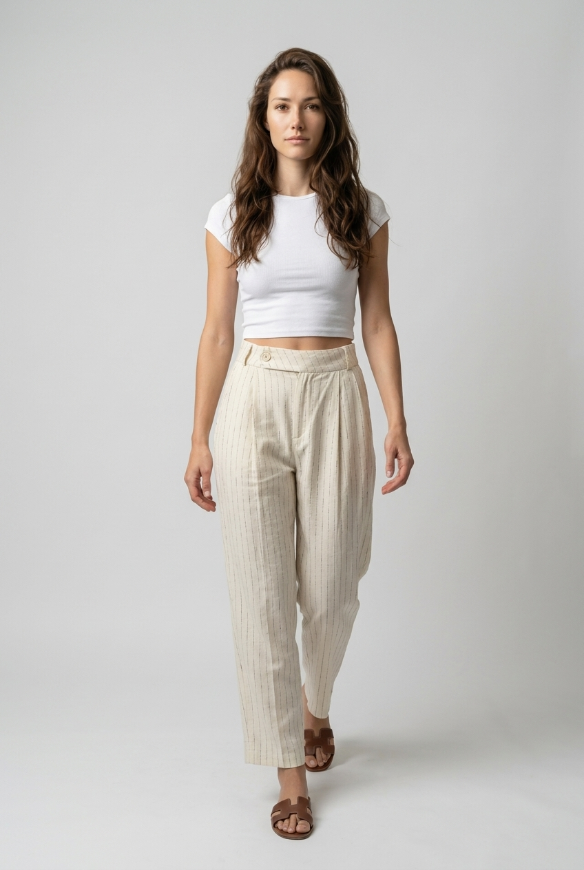 Pinstriped Linen Carrot Trousers