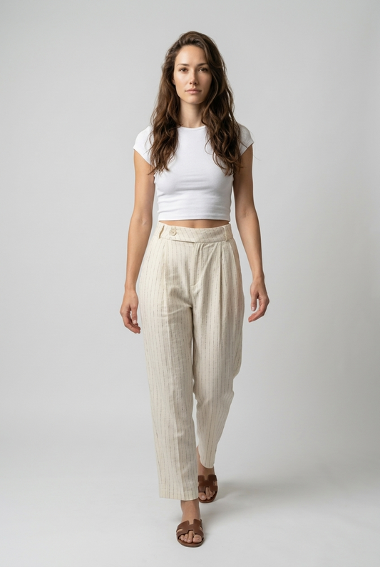 Pinstriped Linen Carrot Trousers