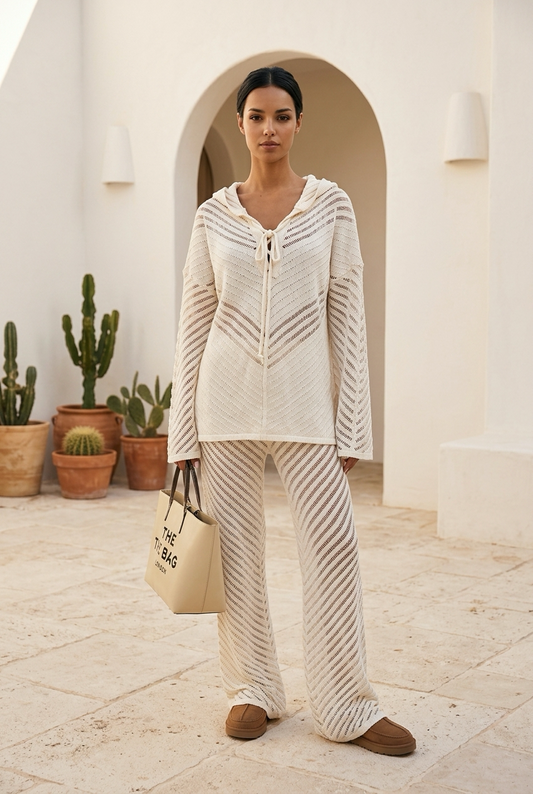 Chevron Knitted Hooded Pants Set