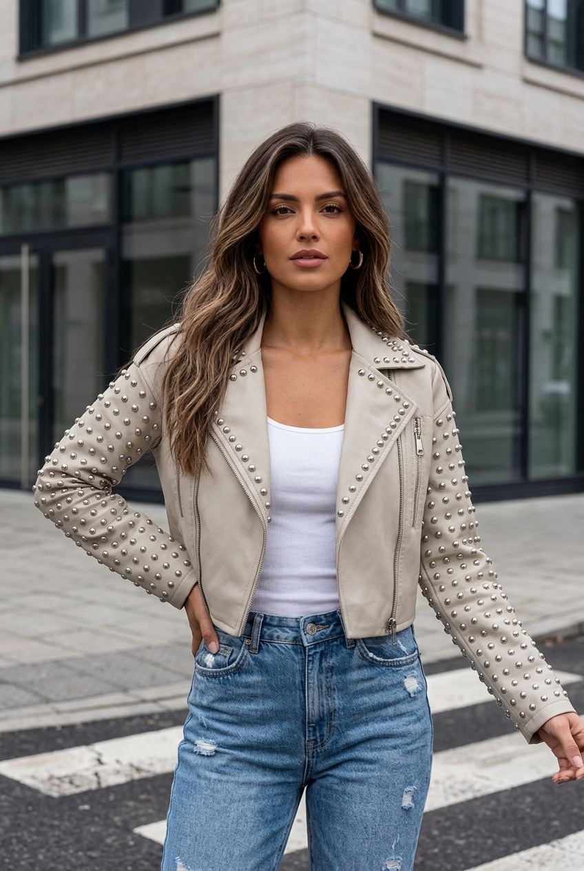 Biker studded Vegan Leather Jacket