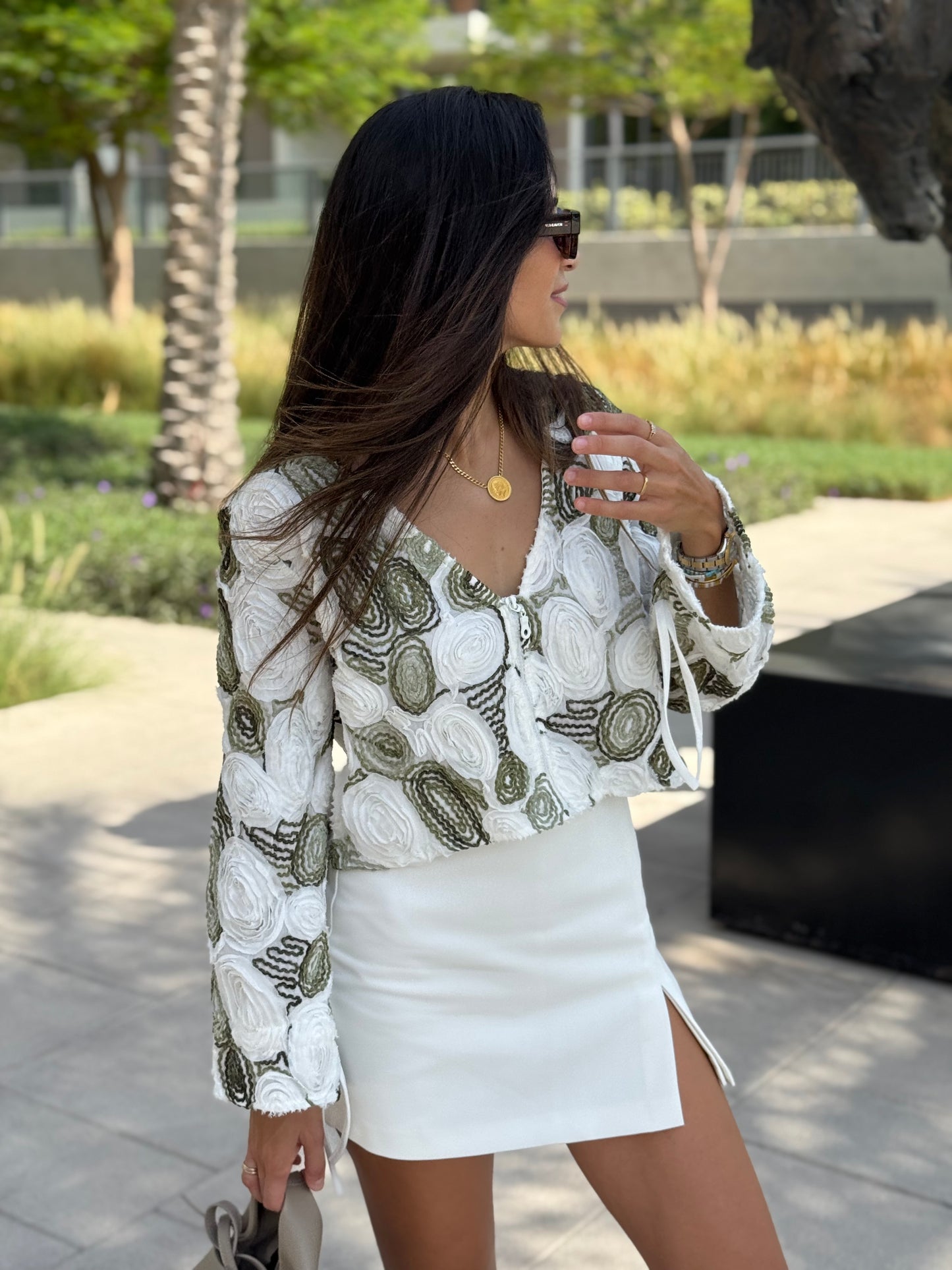 Olive Swirl Embroidered Jacket