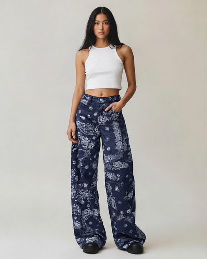 Navy Bandana Print Denim